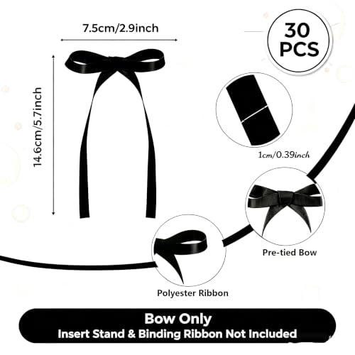 30 Pack Bow Cake Toppers Black Ribbon Bows for Cake Back to School Decor (30 Count)