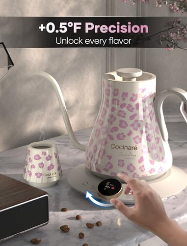 Color Changing Gooseneck Electric Kettle for Precision Brewing (Blush Leopard)