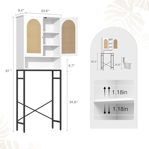 Rattan Over Toilet Storage Cabinet with Metal Stand (White)