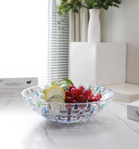 Hand Painted Blue Woven Glass Crystal Salad & Fruit Bowl Decoration (Blue)