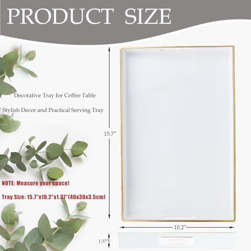 White Decorative Serving Tray with Handles (Pure White)