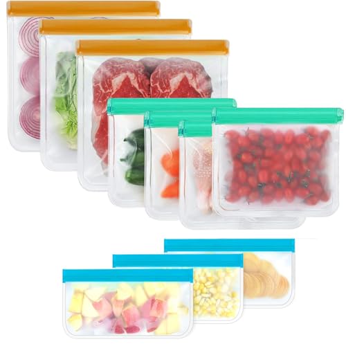 10 Pack Reusable Silicone Bags Dishwasher Safe (10 Pack Reusable Ziplock Bags)