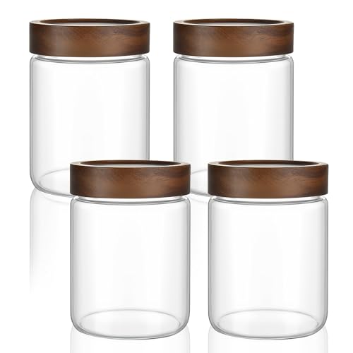 18 oz 550 ml Clear Glass Storage Canister with Airtight Wooden Lid (18 fl oz (4 Pack))
