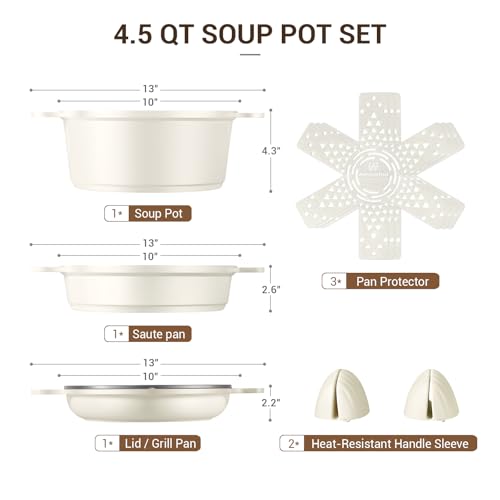 8 Piece Non Stick Stock Pot with Lid (Cream White)