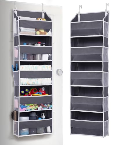 1 Pack Over Door Organizer with 5 Large and 10 Mesh Side Pockets (Dark Grey / 1 Pack-5 Tier)