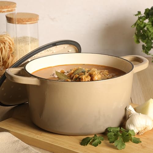 Artisan 5 Quart Enameled Cast Iron Dutch Oven Pot with Lid (Gradient Taupe / 5-Quart)