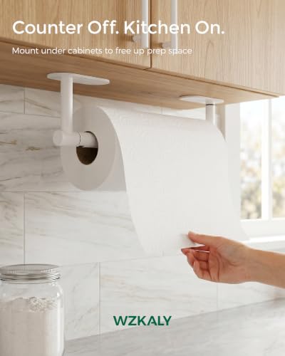 White Paper Towel Holder Under Cabinet Self Adhesive or Wall Mount (White / Standard Holder)