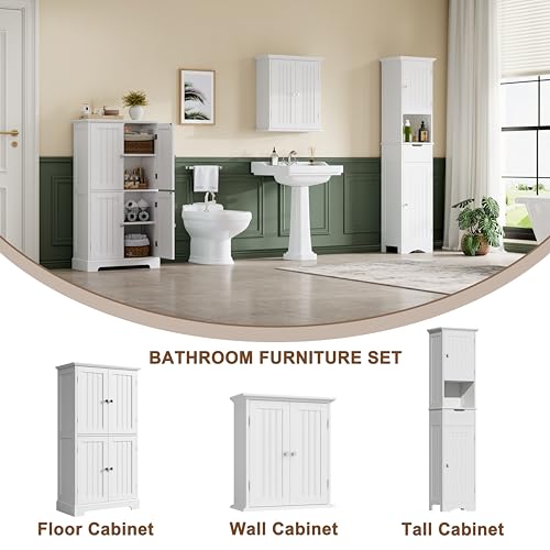 Bathroom Wall Cabinet with 2 Doors (White / 8.8"D x 21.1"W x 24"H)