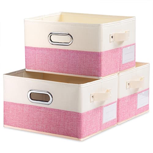Fodable Storage Bins for Closet [3 (Pink&Cream / Medium(3-Pack))