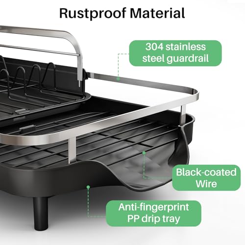 Expandable Dish Drying Rack for Small Kitchen Counter (Black)