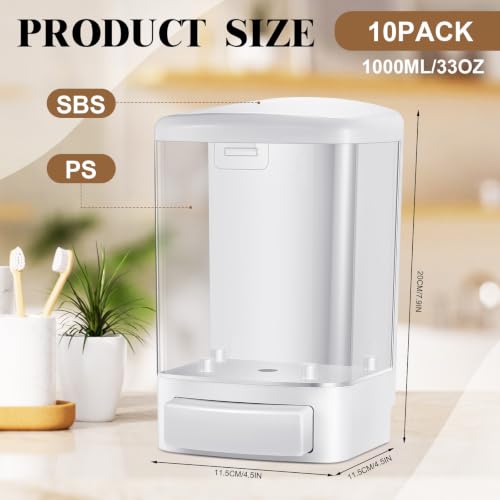10 Pcs Wall Mounted Soap Dispenser (White / 33.8 oz 1000 ml)