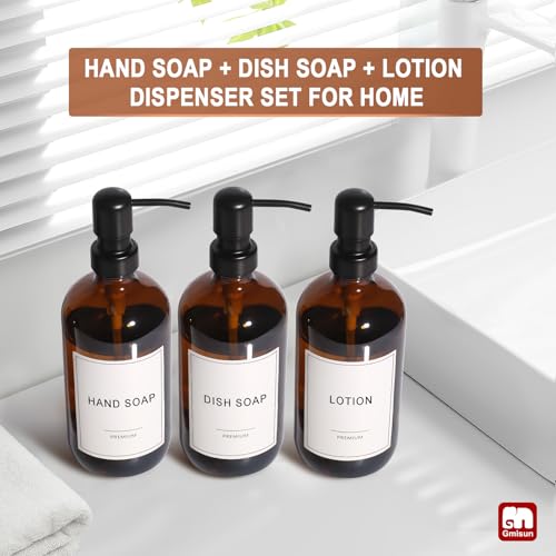 Shampoo and Conditioner Dispenser (Amber Bottle + Black Pump / 3 Pack)