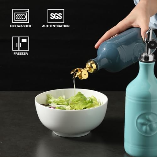 Sweejar 16 Oz Ceramic Olive Oil Dispenser Bottle (Turquoise / 16 Oz(Silver Spout))