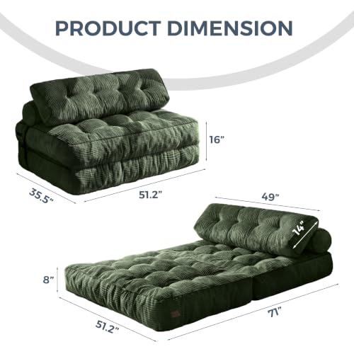 Folding Sofa Bed (Dark Green / Full)
