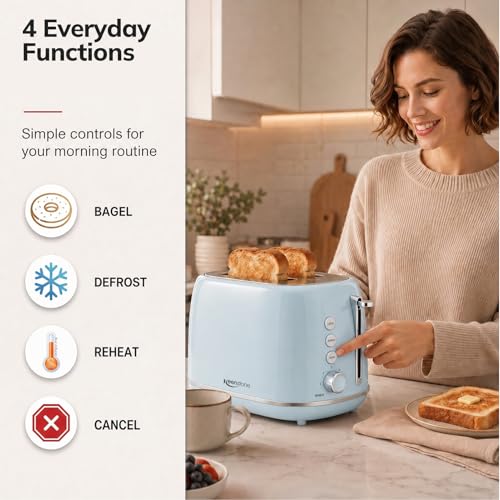 Retro 2 Slice Stainless Steel Toaster with 6 Bread Shade Settings (2 Slice / Blue)