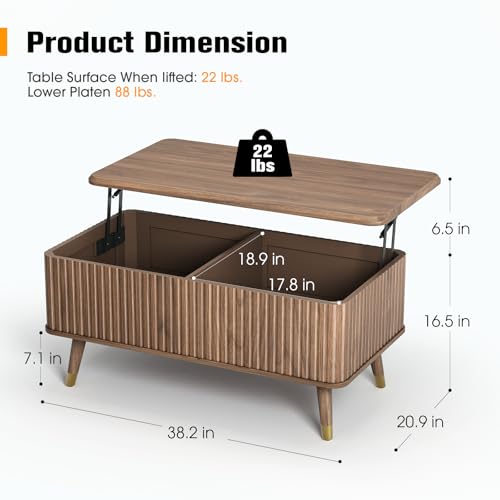 Lift Top Coffee Table with Storage for Living Room (Espresso Walnut)