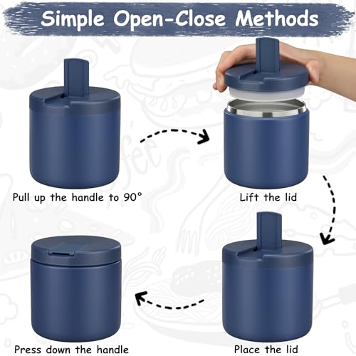 19oz Insulated Vacuum Food Jar with Buckle Lid Wide Mouth Soup Thermo for Hot Food Kids Leakproof Stainless Steel Lunch Container (Blue-L / 19OZ)