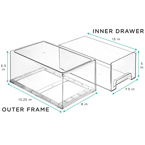 Clear Storage Drawers for Refrigerator with Handles (2 Pack / Large)