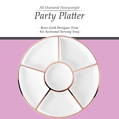 6 Sectional Round Plastic Serving Tray (White & Rose Gold)