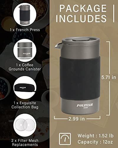 POLIVIAR French Press Coffee Maker (Grey / 12 oz)