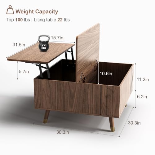 Lift Top Coffee Table with Storage for Living Room (Walnut Brown)