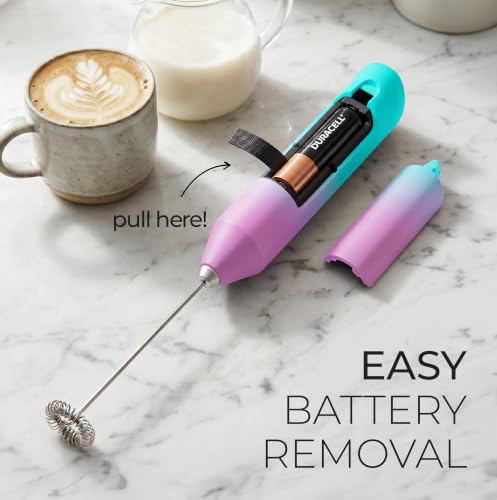 Powerful Milk Frother AA Batteries Included (Ombre Pink Teal / Compact Frother + Batteries)