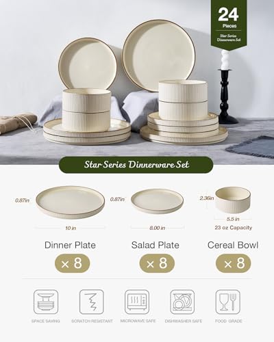 Stoneware Dinnerware Set for 8 (Cream / Service for 8)