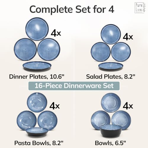 16 Piece Stoneware Dinnerware Set for 4 (Dark / Deep Blue / Set for 4 (16pcs))