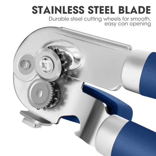 Manual Can Opener Hand Held with Magnet for Home Kitchen (Blue)