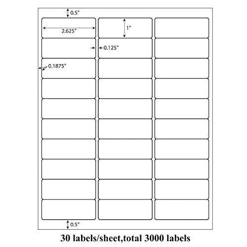 30 up 1 x 2 5 (1" x 2-5/8"(30-UP) / 100 Sheets)
