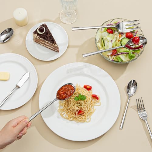 45 Piece Silverware Set with Serving Utensils (45-Piece / Silver)
