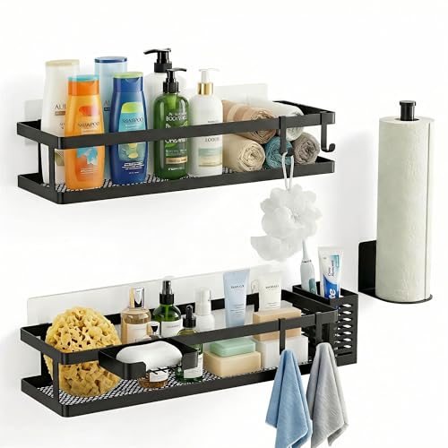 5-in-1 16.5" Extra Long Kitchen Organizer & Shower Caddy Set, Wall Mount Spice Rack with Paper Towel Holder, Utensil Holder & Soap Dish, Rustproof Mesh - Matte Black, Guardrail (Matte Black / 5-in-1 Minimalist (16.5" Extra Long))