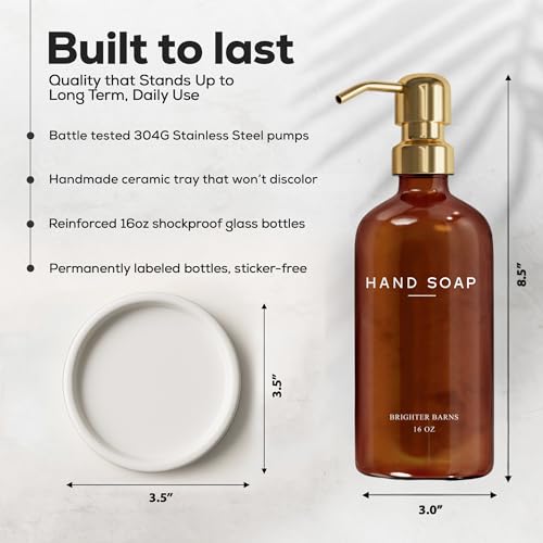 Luxury Glass Hand Soap Dispenser Bathroom Set by Brighter Barns (Amber Gold H)