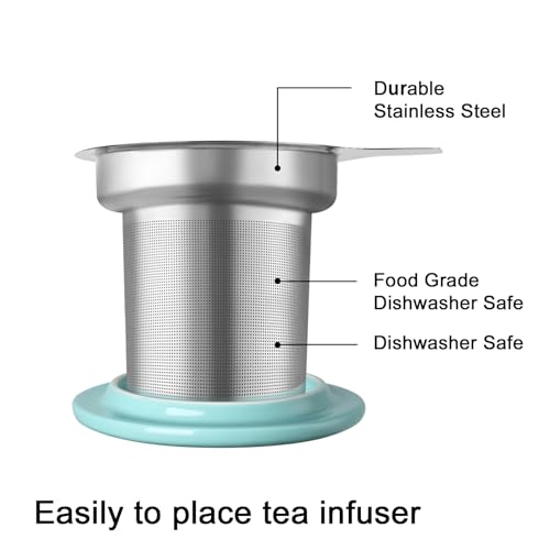 Sweejar Porcelain Tea Mug with Infuser and Lid (Gradient Orange / Tea Cup(16 Fl Oz))