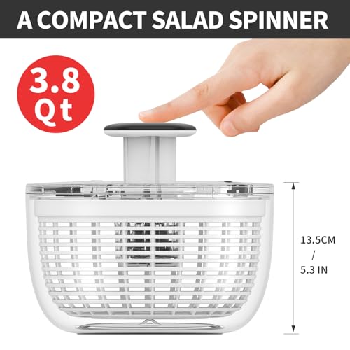 Salad Spinner Small Lettuce Spinner Kitchen Gadgets Vegetable Washer (3.8QT / White)