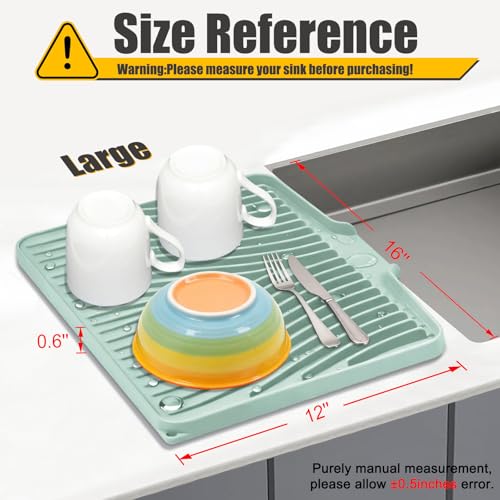 Silicone Dish Drying Mat for Kitchen Counter (Mint-1pc / 16" x 12")