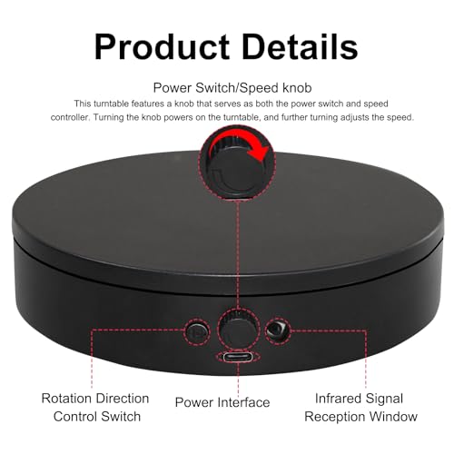 Motorized Rotating Display Stand with Remote (7.87inch/Black/11Lbs Load)