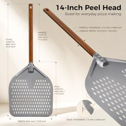 14" x 17" Perforated Aluminum Pizza Peel (14" - 35 inch overall-1)