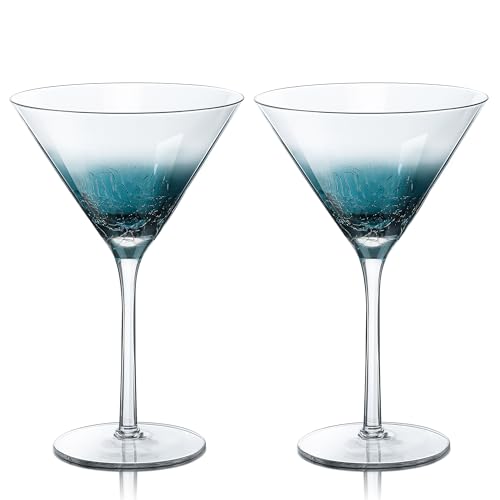 Handmade Blue Crackle Martini Glasses (Martini Glasses)
