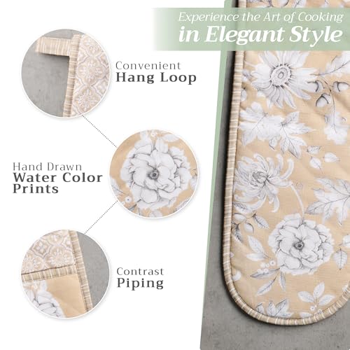 Double Oven Mitts 100% Cotton Double Oven Glove (040 - Pretty Autumn / 7" x 35" (Double Oven Mitt))