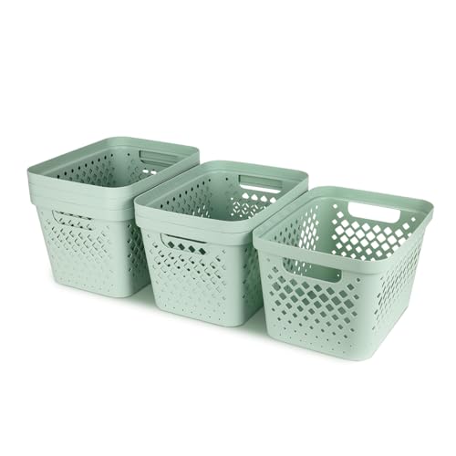 Plastic Storage Basket Set (Sage / 4 Gallon)