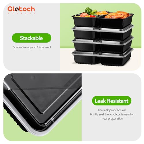 Glotoch 3 Compartment Meal Prep Containers with Lids (34oz-3comp-50pc)