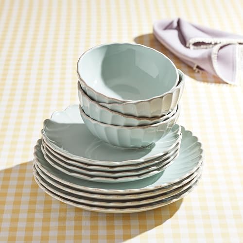French Perle Scallop Ice Blue 12 (12-Piece Dinnerware Set / Ice Blue)