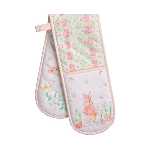 Double Oven Mitts 100% Cotton Double Oven Glove (013 - Bunny Party / 7" x 35" (Double Oven Mitt))