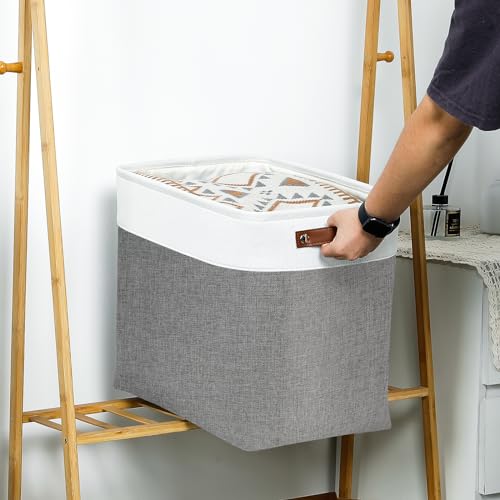 Storage Baskets 17 inch Large Basket for Blanket Living Room (White&Grey / XXL-17"x12"x15")