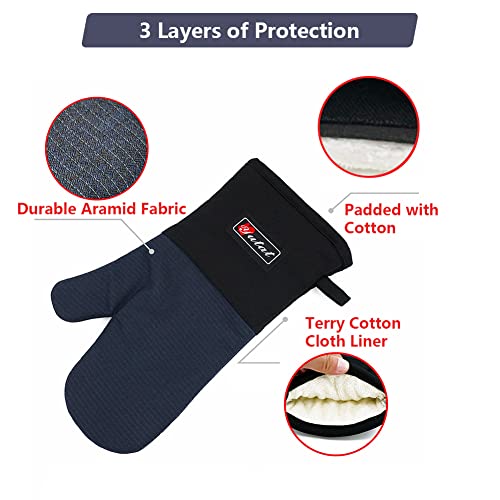Oven Gloves Oven Mitts Heat Resistant 550 Degrees (2PCS‑14"L x 7.5"W/BLUE‑Aramid Fabric)