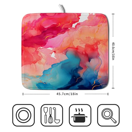 Ink Painting Dish Drying Mat Abstract Art Microfiber Drying Pads Kitchen Washable Dish Drainer Pad 16 x 18 Inch (Flowing Texture 0952 / 18" x 16")