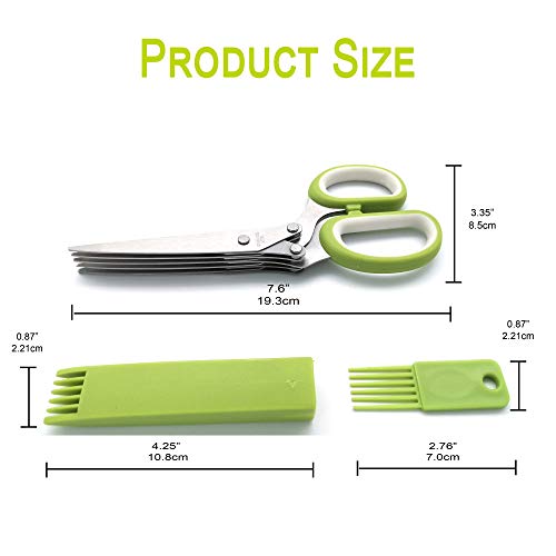 Herb Scissors with 5 Blades & Cleaning Kit (Green and White)