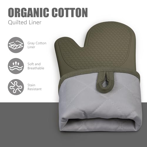 Silicone Oven Mitts and Pot Holders Sets (Olive)