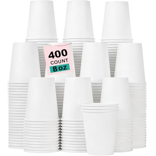 8 oz 400 Pack Disposable Coffee Cups (White-400packs / 8 Ounces)